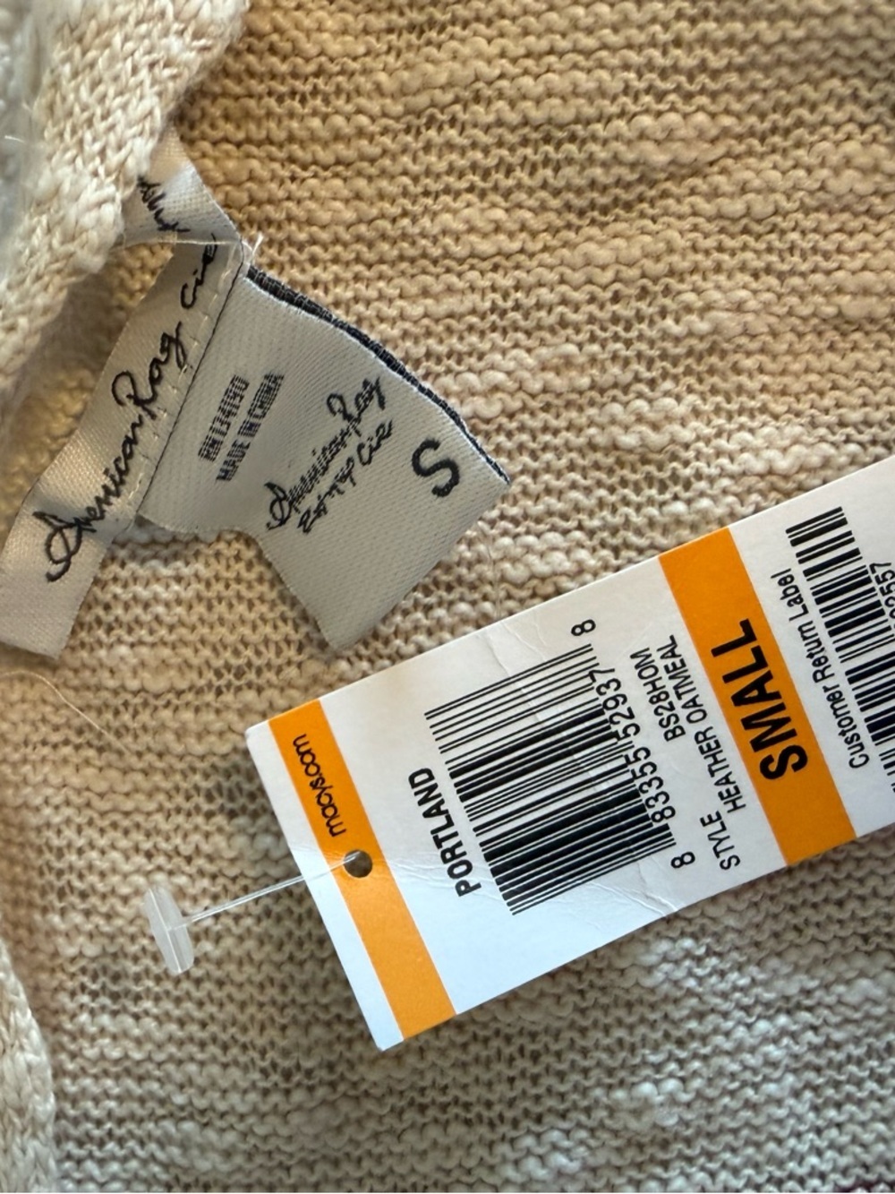 American Rag Cream Open-Front Cardigan with Red and Yellow Stripes - Picture 4 of 6
